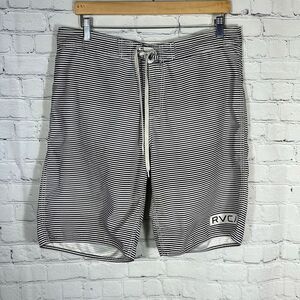 RVCA Swim Trunks Mens 34 Black Striped Swimwear Board Shorts Polyester